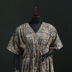 Multicolor - Kalamkari Hand Block Print Natural Dyed Cotton Kaftan (Short) 36