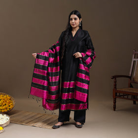 Black Bhagalpuri Handloom Tussar Silk Suit Set