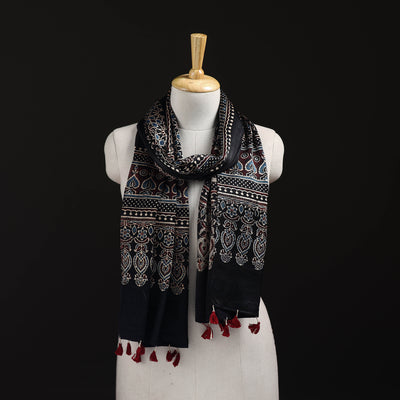Ajrakh Hand Block Print Natural Dyed Mashru Silk Stole 17