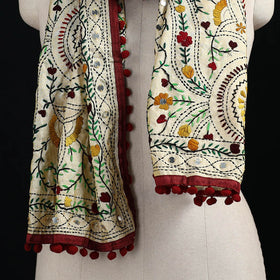Ranihati Chanderi Silk Hand Embroidered Stole with Pom Pom 259