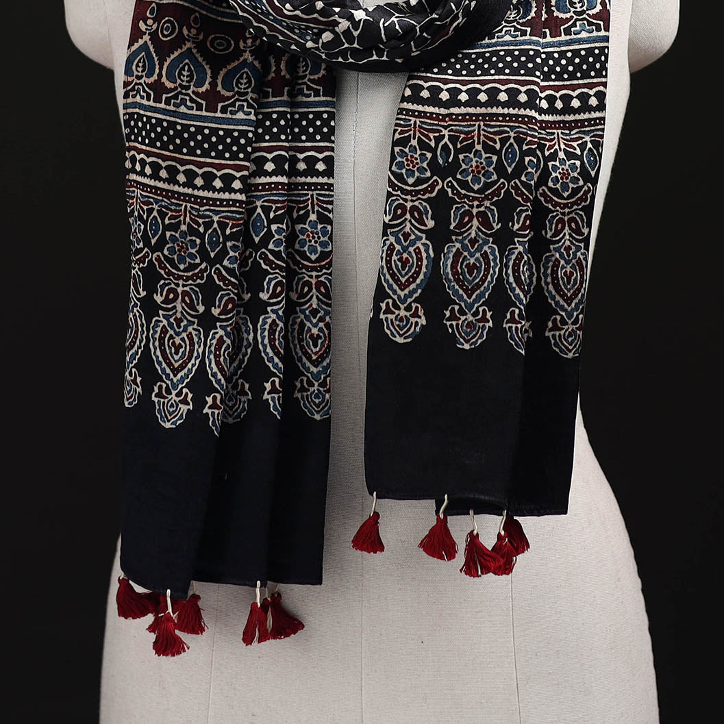 Ajrakh Hand Block Print Natural Dyed Mashru Silk Stole 18
