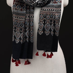 Ajrakh Hand Block Print Natural Dyed Mashru Silk Stole 18