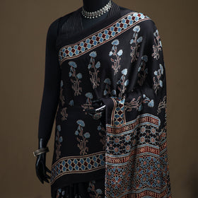 Ajrakh Hand Block Print Natural Dyed Modal Silk Saree 08