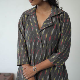 Grey - Handloom Cotton Pochampally Ikat Kurta Set with Dupatta 10