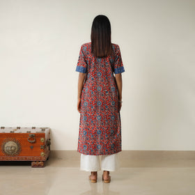 Red - Natural Dyed Block Print Cotton Kalamkari Kurta 01