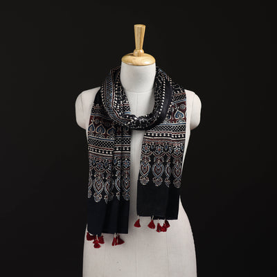 Ajrakh Hand Block Print Natural Dyed Mashru Silk Stole 18