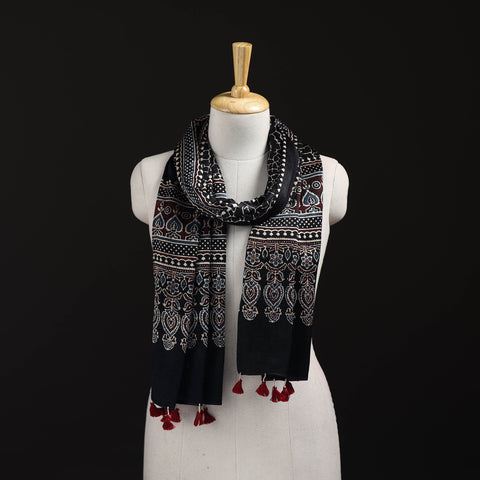 Ajrakh Hand Block Print Natural Dyed Mashru Silk Stole 18