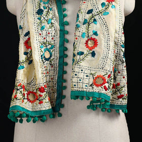 Ranihati Chanderi Silk Hand Embroidered Stole with Pom Pom 260