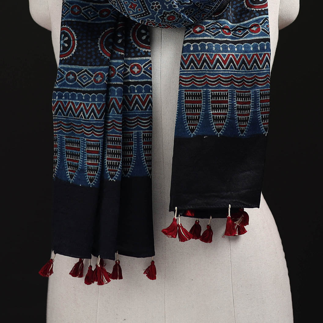 Ajrakh Hand Block Print Natural Dyed Mashru Silk Stole 19