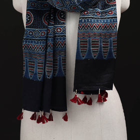 Ajrakh Hand Block Print Natural Dyed Mashru Silk Stole 19