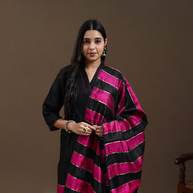 Black Bhagalpuri Handloom Tussar Silk Suit Set