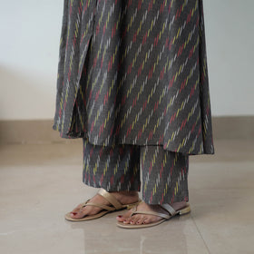 Grey - Handloom Cotton Pochampally Ikat Kurta Set with Dupatta 10