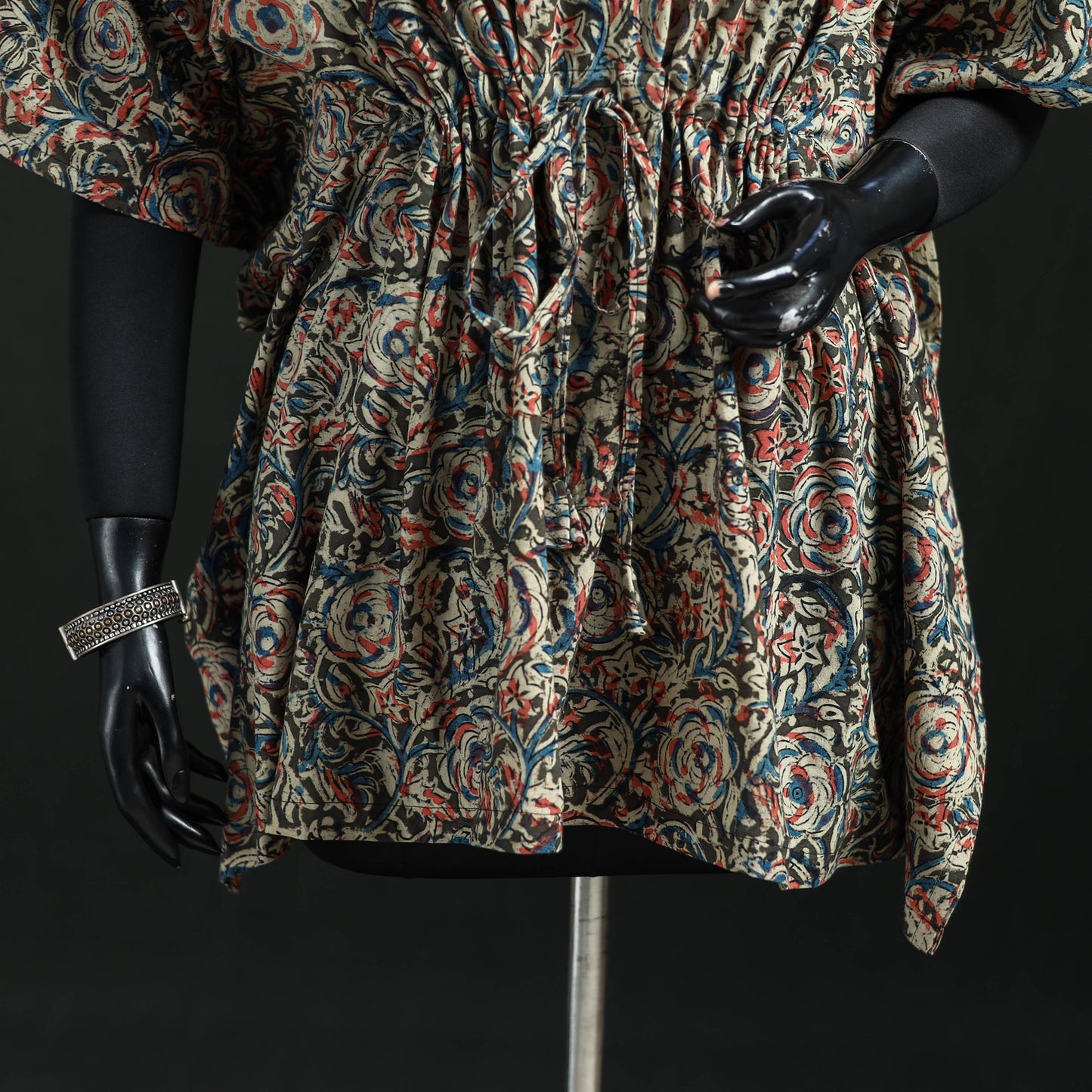 Multicolor - Kalamkari Hand Block Print Natural Dyed Cotton Kaftan (Short) 36