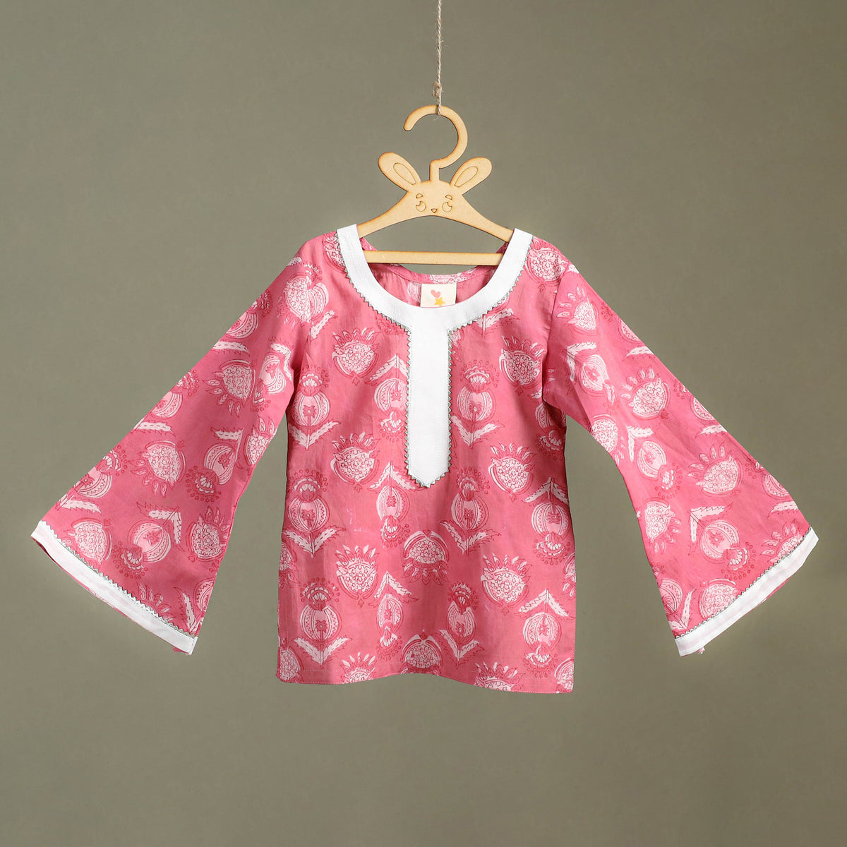 Girls Gota Work Floral Block Print Cotton Kurta with Sharara Set (3-4 Years) 16