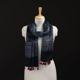Ajrakh Hand Block Print Natural Dyed Mashru Silk Stole 19