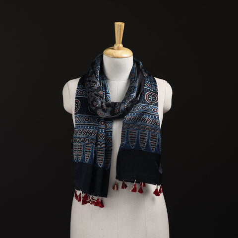 Ajrakh Hand Block Print Natural Dyed Mashru Silk Stole 20