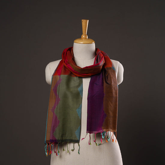 Multicolor - Handloom Silk Cotton Pochampally Ikat Stole 11