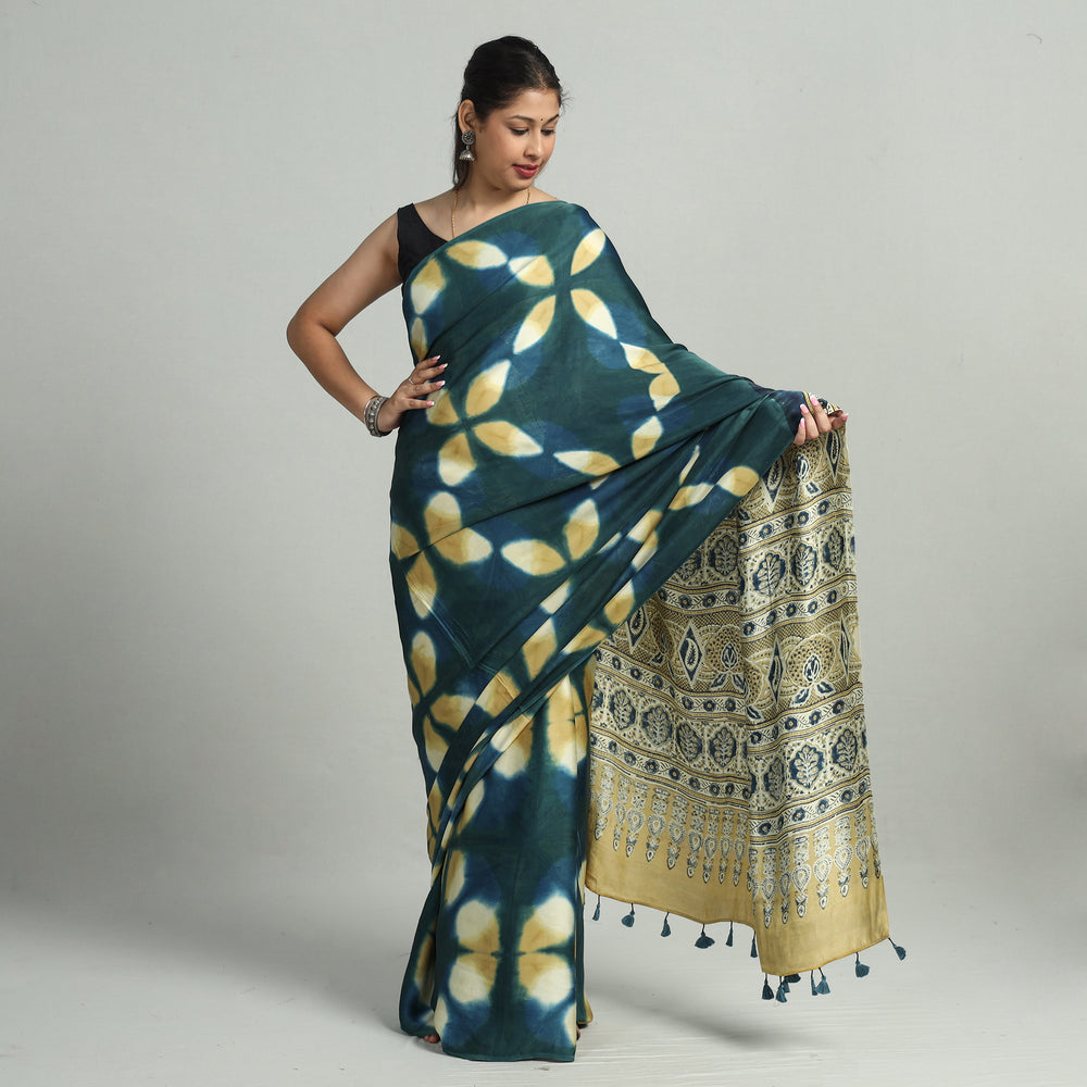 Ajrakh Modal Silk Saree