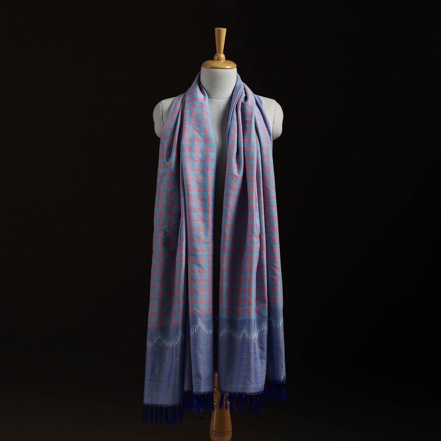 Pochampally Ikat Pure Handwoven Merino Wool x Silk Shawl 04
