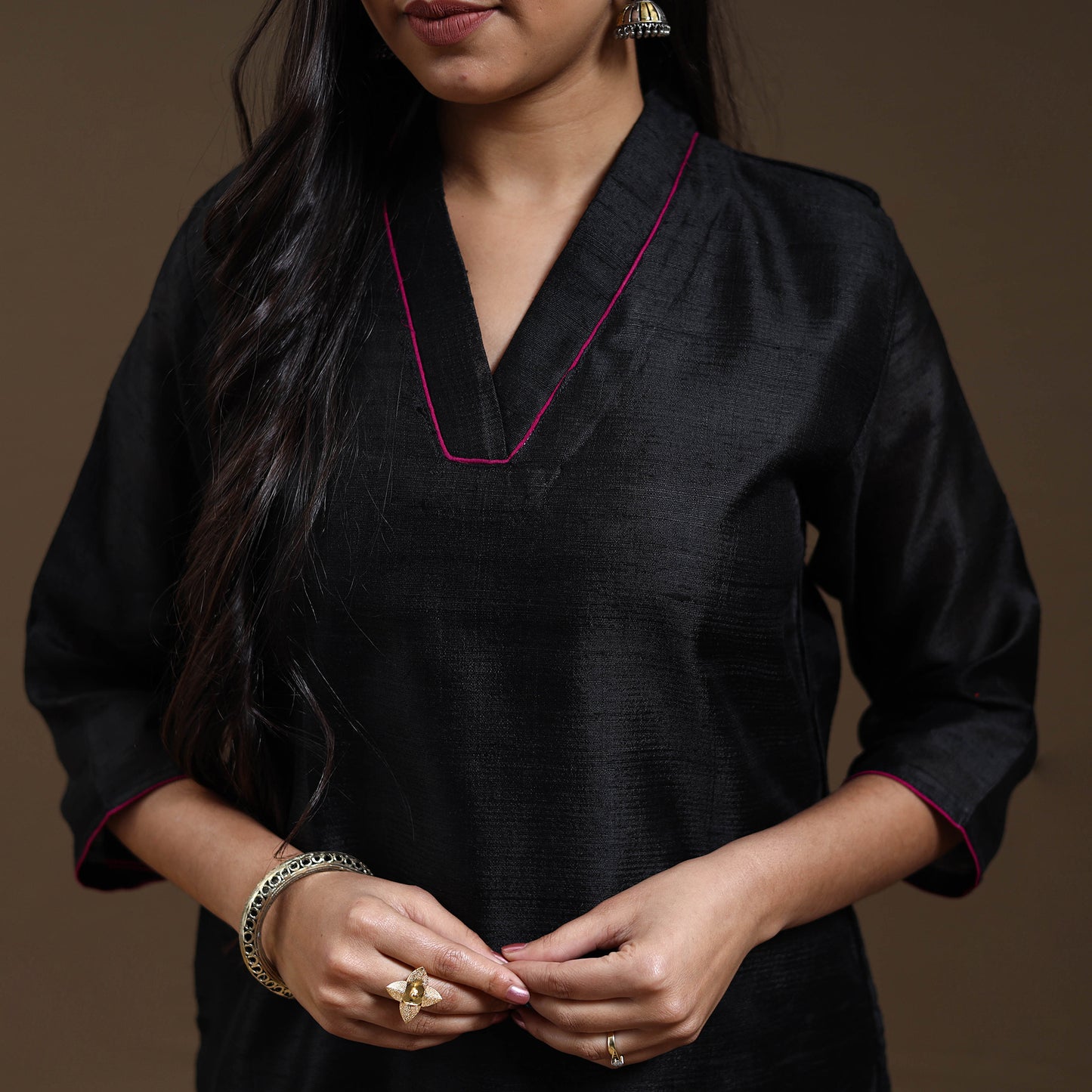 Black Bhagalpuri Handloom Tussar Silk Suit Set