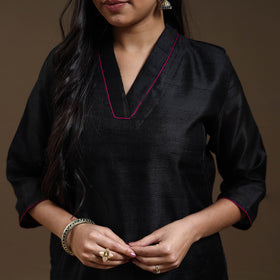 Black Bhagalpuri Handloom Tussar Silk Suit Set