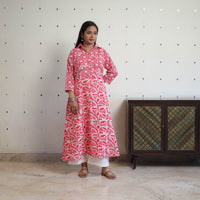 Pink - Cotton A-Line Batik Print Kurta 04