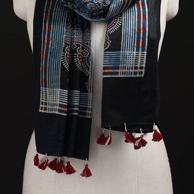Ajrakh Hand Block Print Natural Dyed Mashru Silk Stole 21