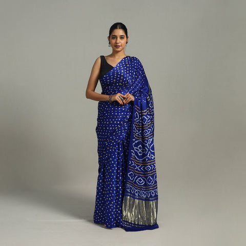 Kutch Tie-Dye Gajji Silk Bandhani Saree with Blouse Piece 09