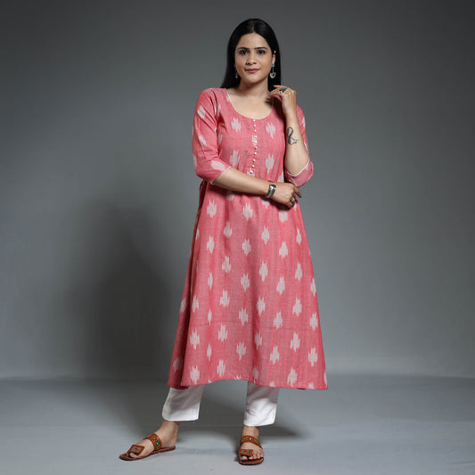 Pink - Pochampally Ikat Weave Cotton Long Kurta