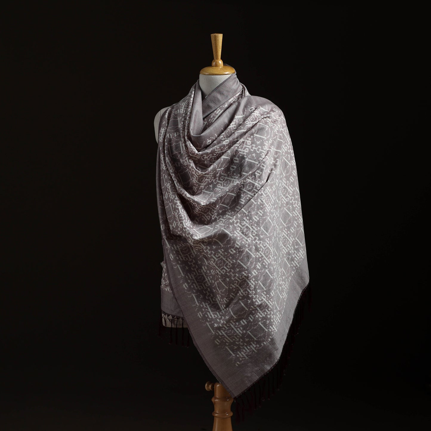 Pochampally Ikat Pure Handwoven Merino Wool x Silk Shawl 05