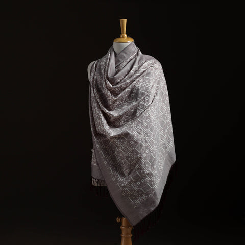 Pochampally Ikat Pure Handwoven Merino Wool x Silk Shawl 05