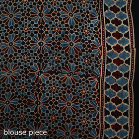 Ajrakh Hand Block Print Natural Dyed Modal Silk Saree 08