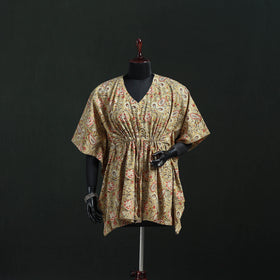 Beige - Kalamkari Hand Block Print Natural Dyed Cotton Kaftan (Short) 37