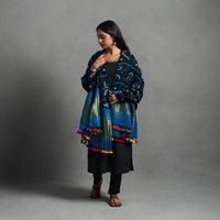 Blue - Kutch Zari Work Handwoven Bandhani Woolen Shawl 15