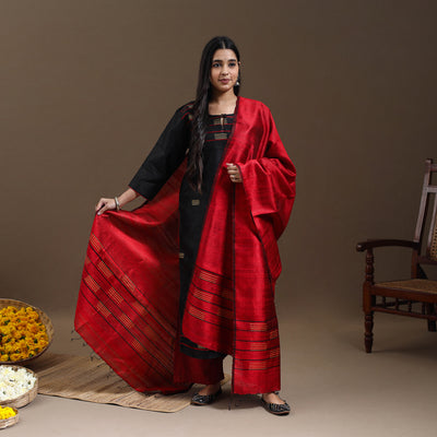 Black - Bhagalpuri Handloom Tussar Silk Suit Set 10