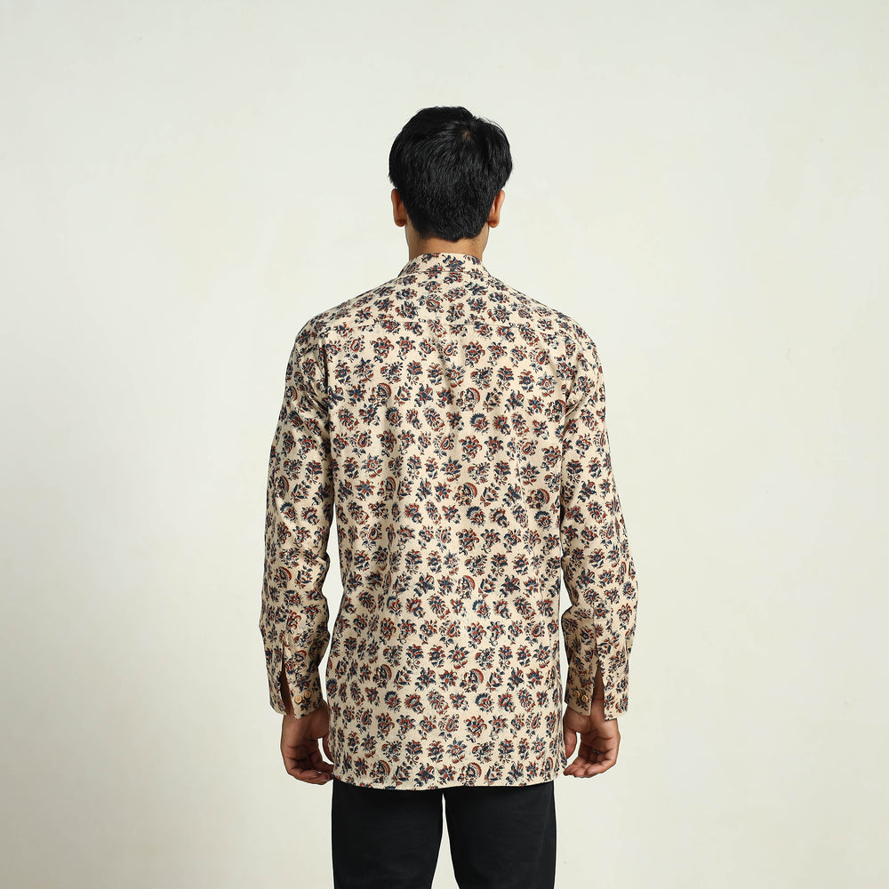 Beige - Pedana Block Print Cotton Men Kalamkari Shirt 03