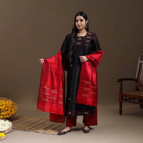 Black - Bhagalpuri Handloom Tussar Silk Suit Set 10
