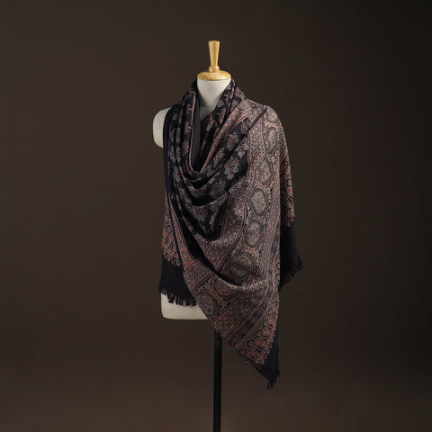 Merino Wool Natural Dyed Handwoven Hand Block Ajrakh Print Shawl 10