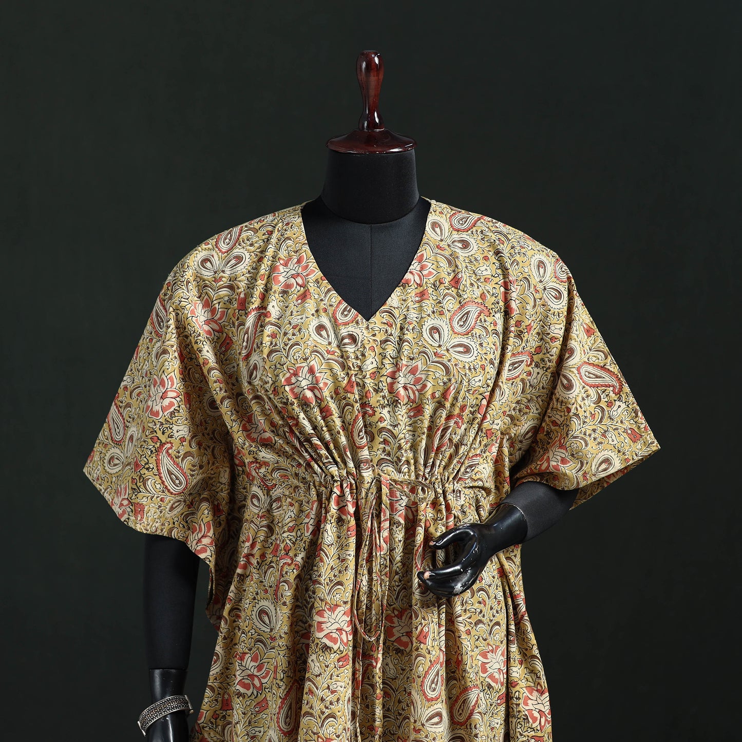 Beige - Kalamkari Hand Block Print Natural Dyed Cotton Kaftan (Short) 37