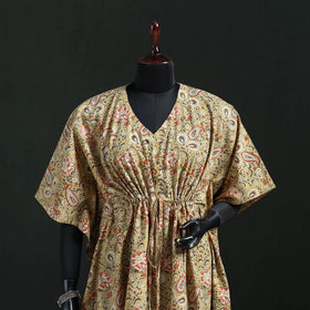 Beige - Kalamkari Hand Block Print Natural Dyed Cotton Kaftan (Short) 37