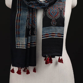Ajrakh Hand Block Print Natural Dyed Mashru Silk Stole 22