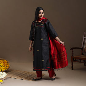 Black - Bhagalpuri Handloom Tussar Silk Suit Set 10