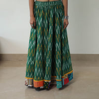 Green - 24 Kali Cotton Pochampally Ikat Skirt with Border 01