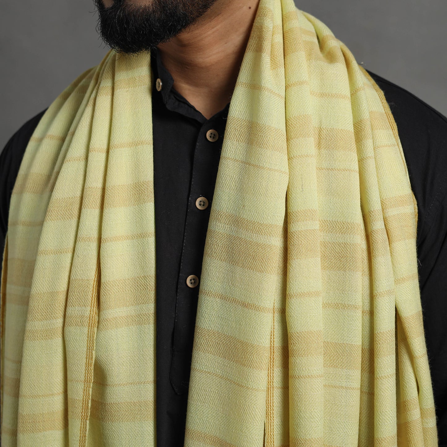 Yellow - Kumaun Handwoven Pure Merino Wool Shawl for Men 13