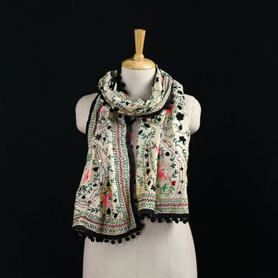 Ranihati Chanderi Silk Hand Embroidered Stole with Pom Pom 264