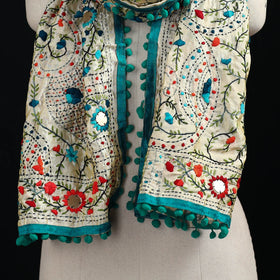 Ranihati Chanderi Silk Hand Embroidered Stole with Pom Pom 265