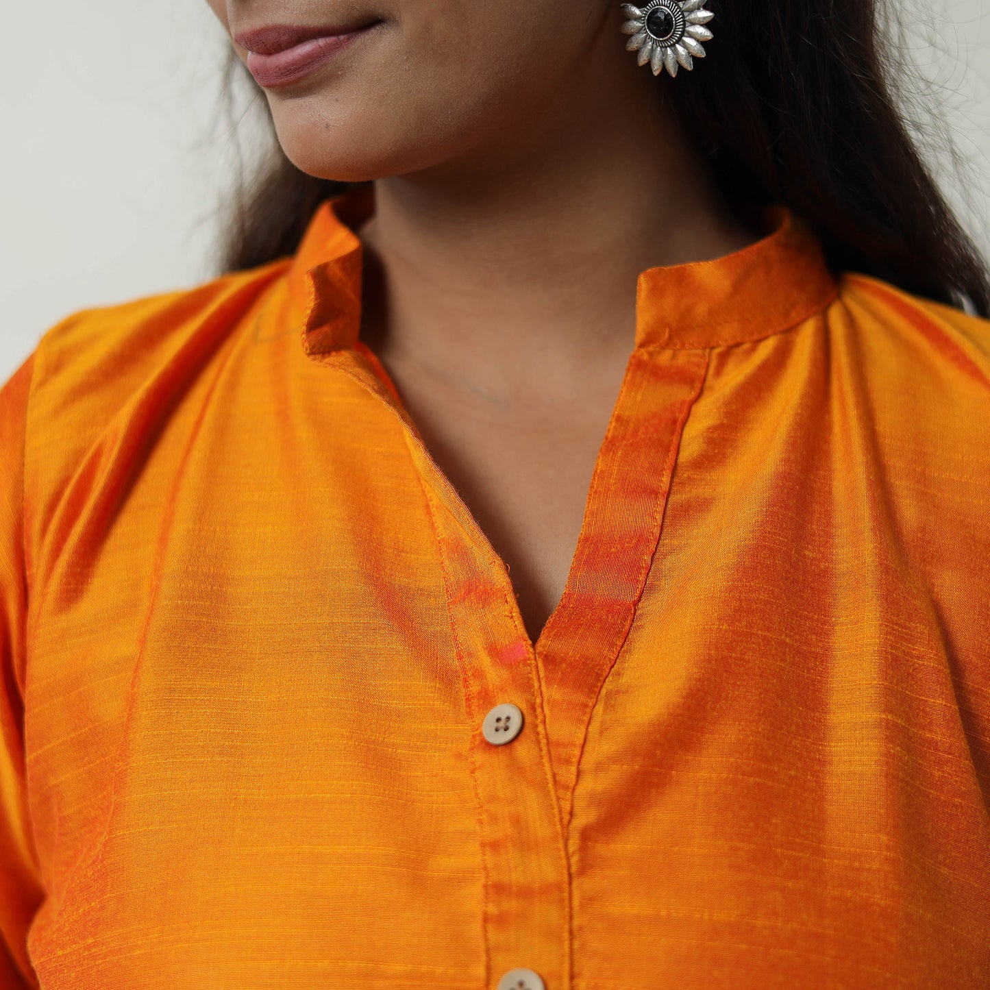 Khyati Orange Slub Silk Short Plain Kurta