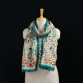 Ranihati Chanderi Silk Hand Embroidered Stole with Pom Pom 265