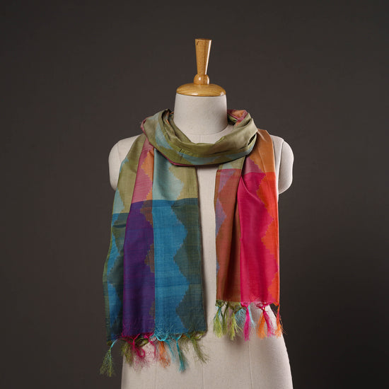 Multicolor - Handloom Silk Cotton Pochampally Ikat Stole 14