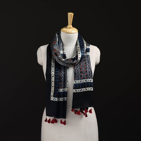 Ajrakh Hand Block Print Natural Dyed Mashru Silk Stole 23